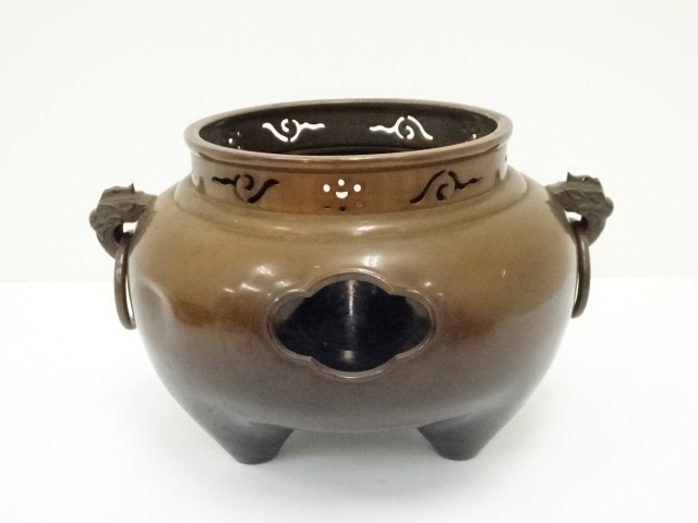 【値下げしました】茶道具　佐藤清光作　唐銅鬼面風炉釜　木箱付き　電熱器セット 茶道具 佐藤清光作 唐銅鬼面風炉釜 木箱付き 電熱器セット
